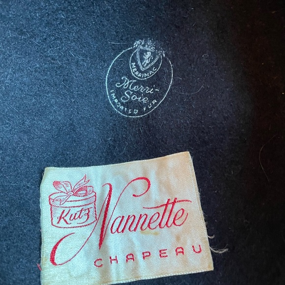 RARE Vintage Black FELT FUR HAT KUTZ NANNETTE CHAPEAU MERRI-SOIE - Picture 2 of 2